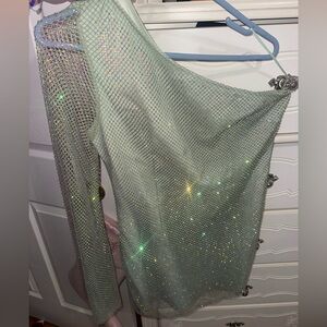 One shoulder green, Crystal dress